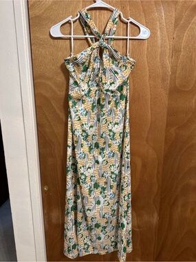 Zara NWOT Floral Halter Midi Dress in Yellow & Green